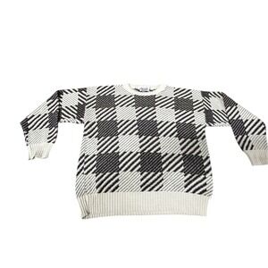 Vintage 90's 3D Knit Sweater Mens Large White Black Geometric Made In USA